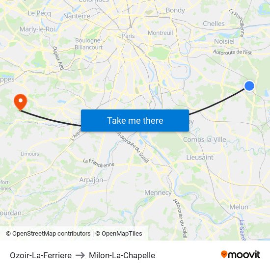 Ozoir-La-Ferriere to Milon-La-Chapelle map