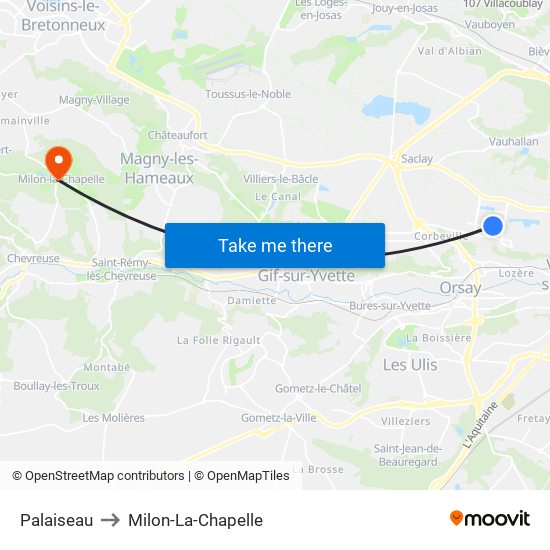 Palaiseau to Milon-La-Chapelle map