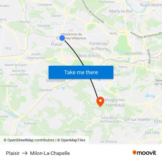 Plaisir to Milon-La-Chapelle map