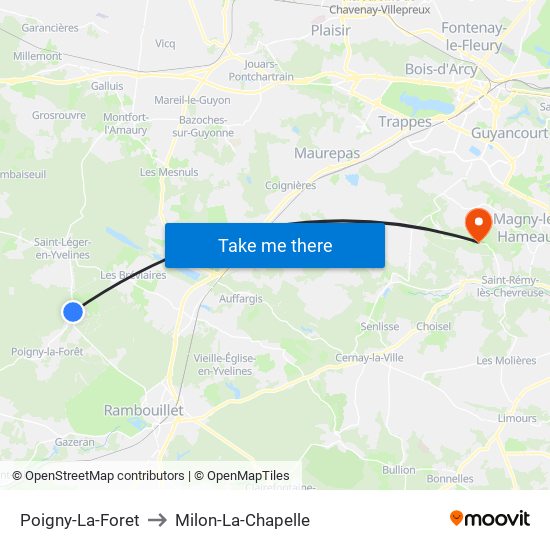 Poigny-La-Foret to Milon-La-Chapelle map