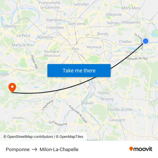 Pomponne to Milon-La-Chapelle map