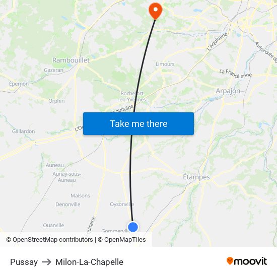 Pussay to Milon-La-Chapelle map
