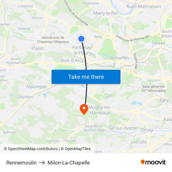 Rennemoulin to Milon-La-Chapelle map