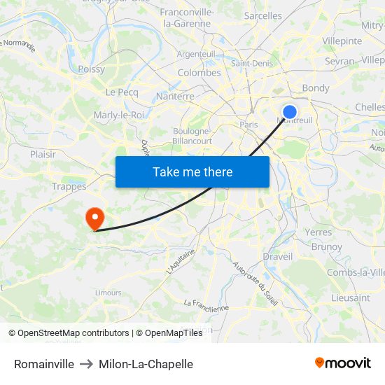 Romainville to Milon-La-Chapelle map