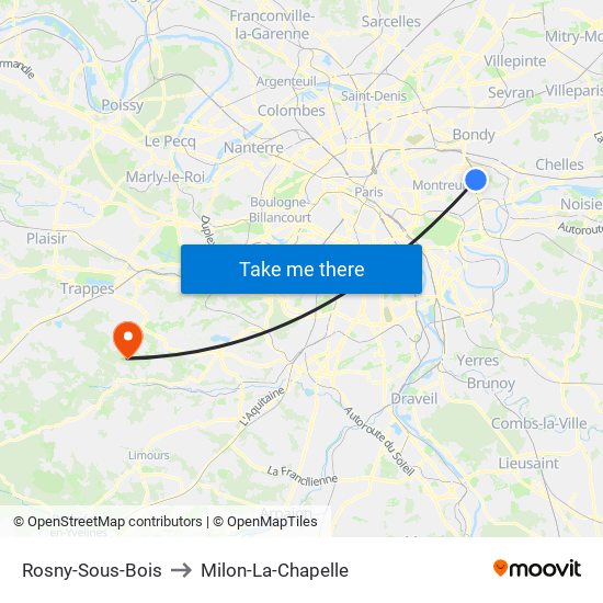 Rosny-Sous-Bois to Milon-La-Chapelle map