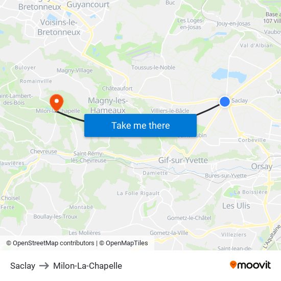 Saclay to Milon-La-Chapelle map