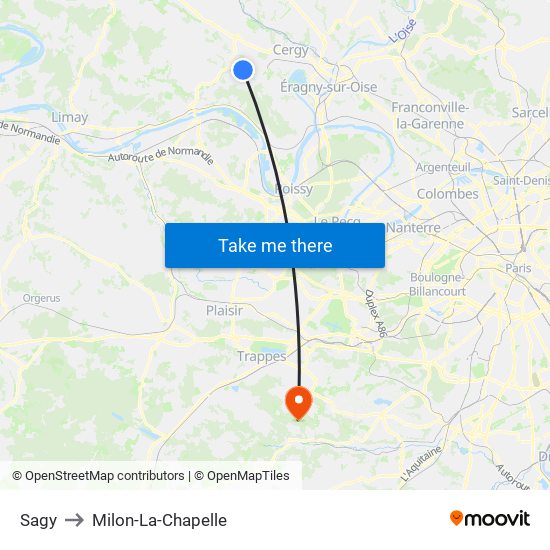 Sagy to Milon-La-Chapelle map