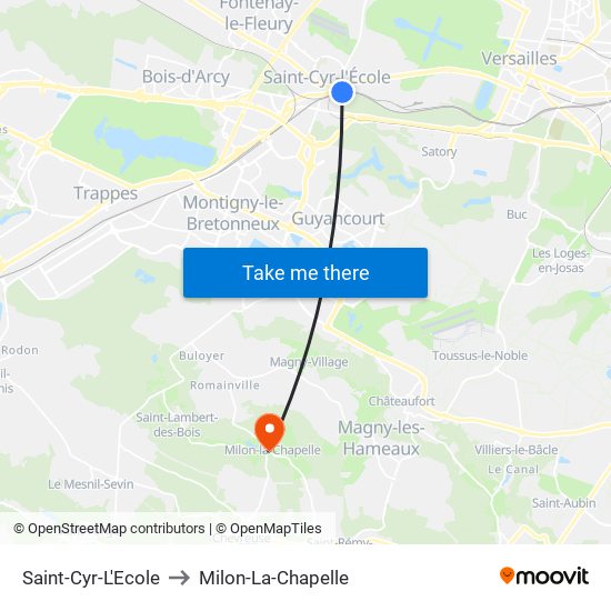 Saint-Cyr-L'Ecole to Milon-La-Chapelle map