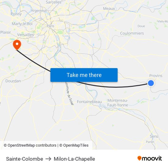 Sainte-Colombe to Milon-La-Chapelle map