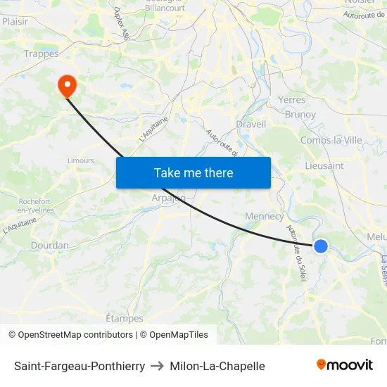 Saint-Fargeau-Ponthierry to Milon-La-Chapelle map