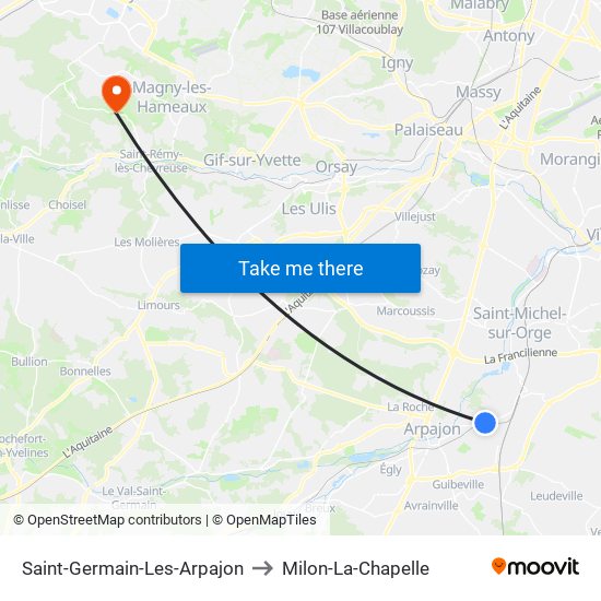 Saint-Germain-Les-Arpajon to Milon-La-Chapelle map