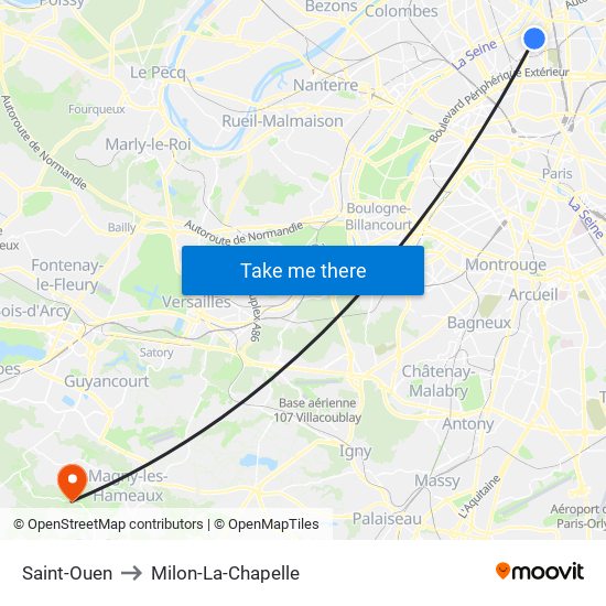 Saint-Ouen to Milon-La-Chapelle map