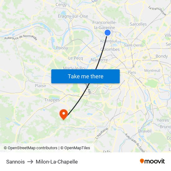 Sannois to Milon-La-Chapelle map