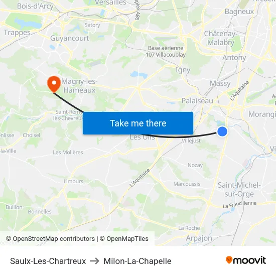 Saulx-Les-Chartreux to Milon-La-Chapelle map