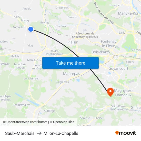 Saulx-Marchais to Milon-La-Chapelle map