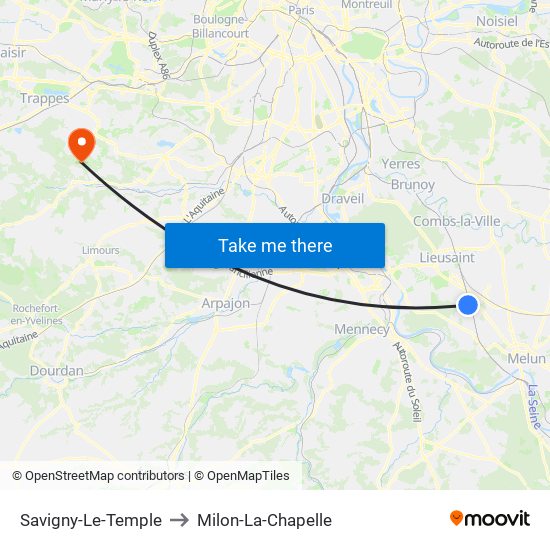 Savigny-Le-Temple to Milon-La-Chapelle map