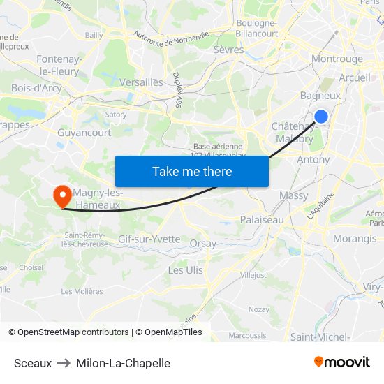Sceaux to Milon-La-Chapelle map