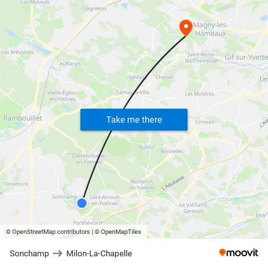 Sonchamp to Milon-La-Chapelle map