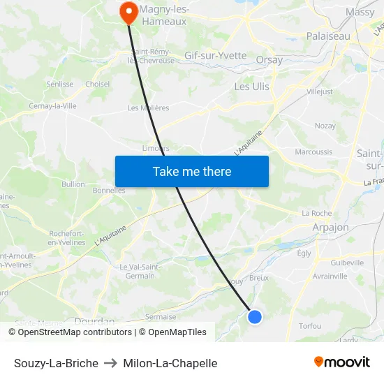 Souzy-La-Briche to Milon-La-Chapelle map
