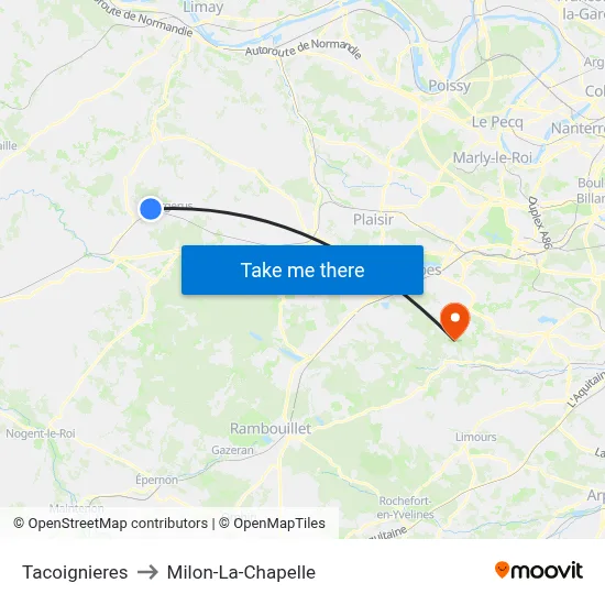 Tacoignieres to Milon-La-Chapelle map