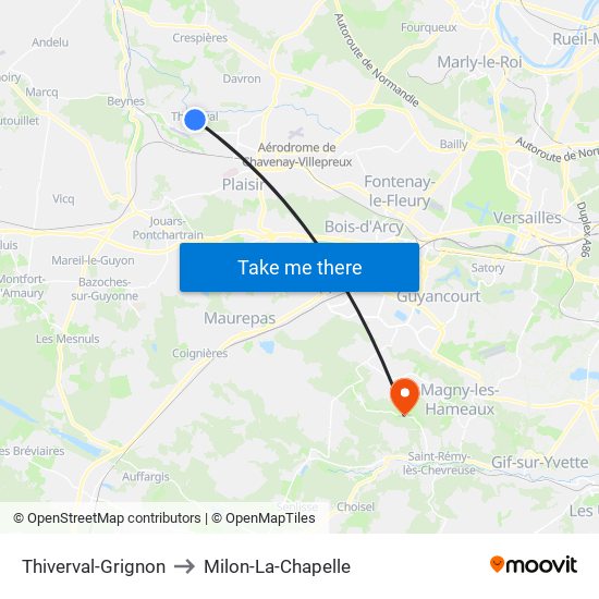 Thiverval-Grignon to Milon-La-Chapelle map