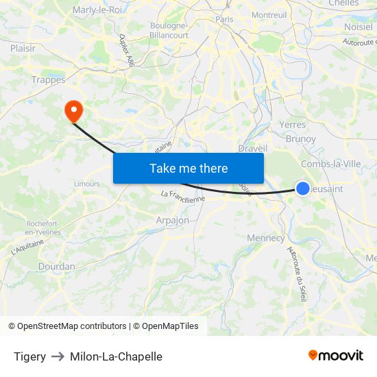 Tigery to Milon-La-Chapelle map