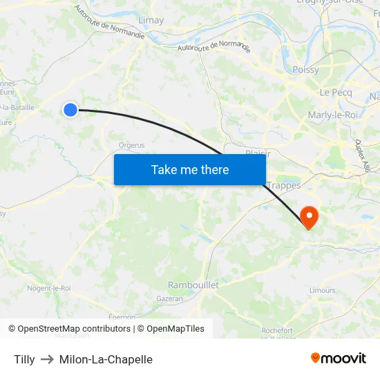 Tilly to Milon-La-Chapelle map