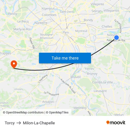 Torcy to Milon-La-Chapelle map