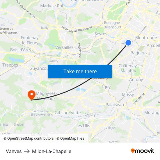 Vanves to Milon-La-Chapelle map