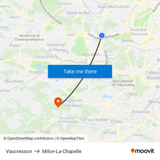 Vaucresson to Milon-La-Chapelle map
