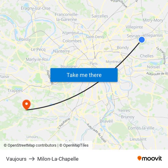 Vaujours to Milon-La-Chapelle map