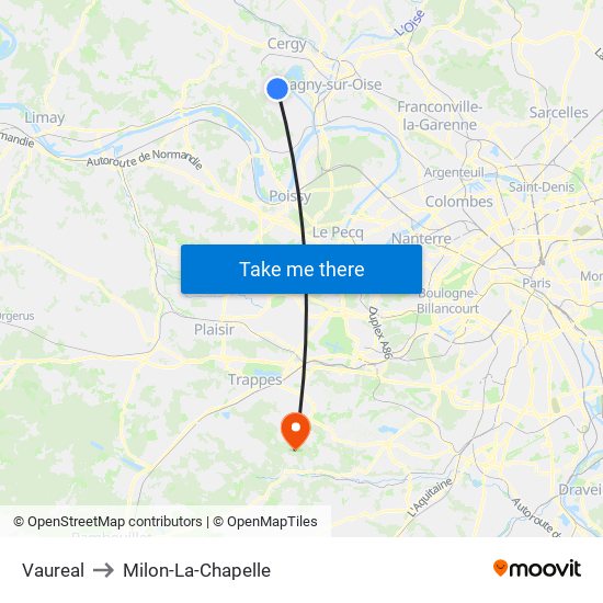 Vaureal to Milon-La-Chapelle map