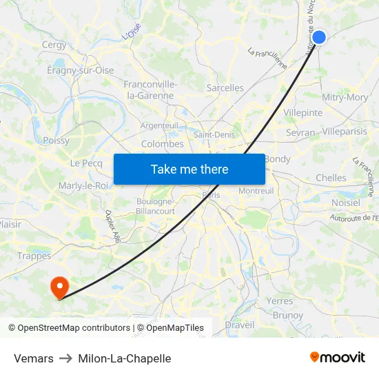 Vemars to Milon-La-Chapelle map