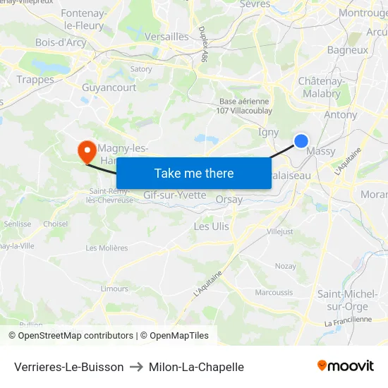 Verrieres-Le-Buisson to Milon-La-Chapelle map