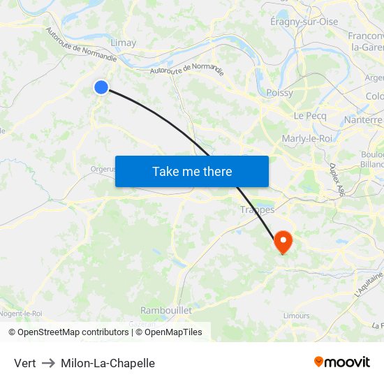 Vert to Milon-La-Chapelle map
