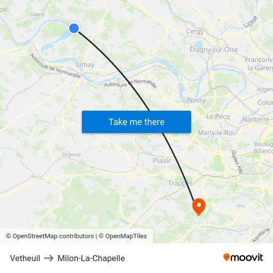 Vetheuil to Milon-La-Chapelle map