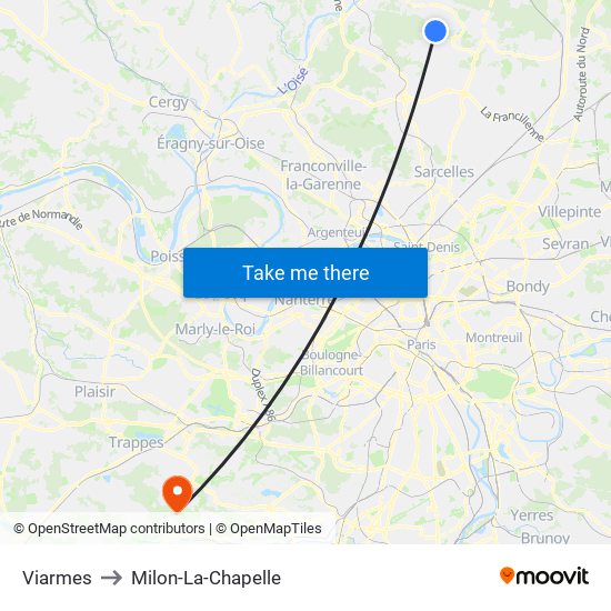 Viarmes to Milon-La-Chapelle map