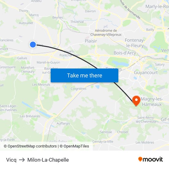 Vicq to Milon-La-Chapelle map