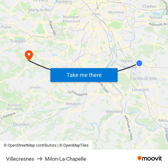 Villecresnes to Milon-La-Chapelle map