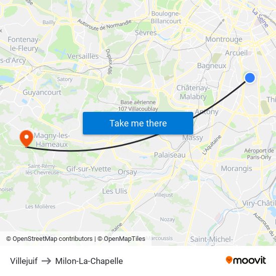 Villejuif to Milon-La-Chapelle map