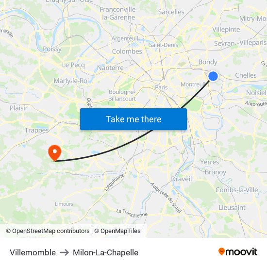 Villemomble to Milon-La-Chapelle map