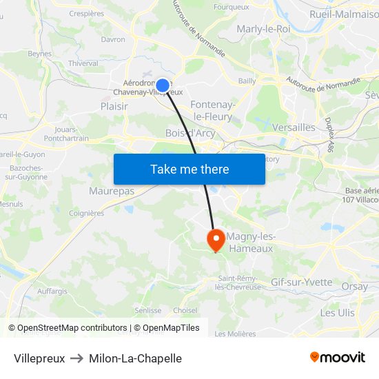 Villepreux to Milon-La-Chapelle map
