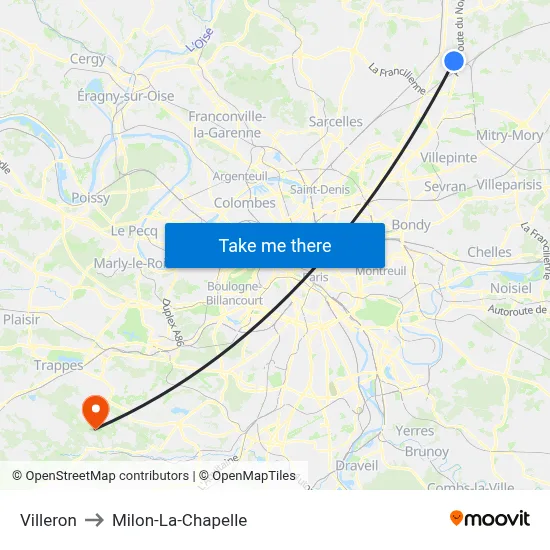 Villeron to Milon-La-Chapelle map