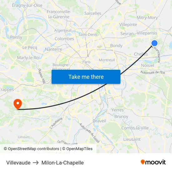 Villevaude to Milon-La-Chapelle map