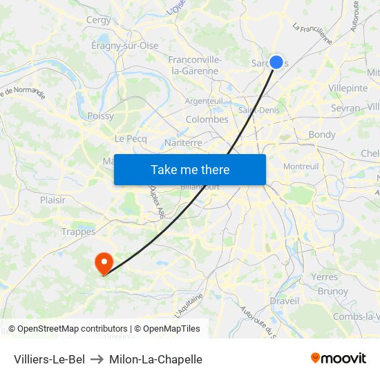 Villiers-Le-Bel to Milon-La-Chapelle map