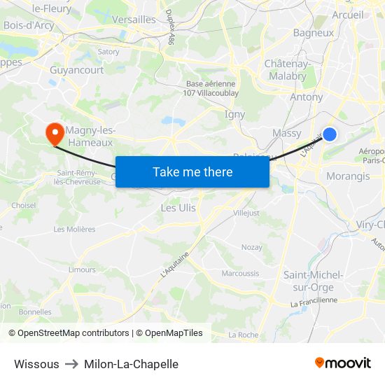 Wissous to Milon-La-Chapelle map