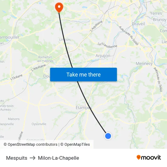 Mespuits to Milon-La-Chapelle map