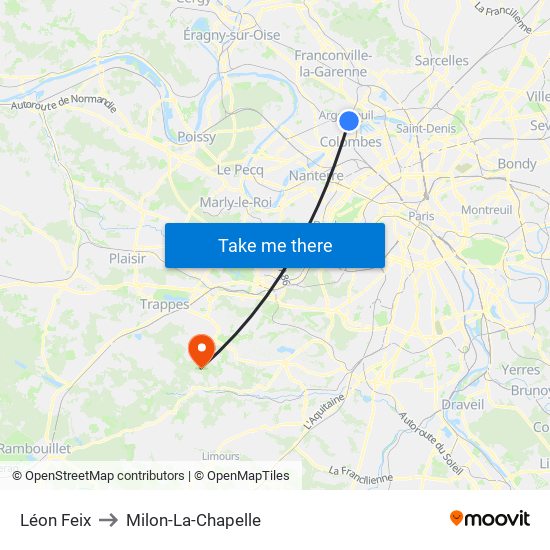 Léon Feix to Milon-La-Chapelle map