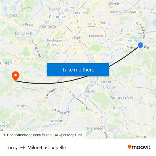 Torcy to Milon-La-Chapelle map