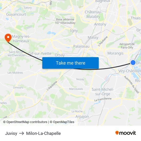 Juvisy to Milon-La-Chapelle map